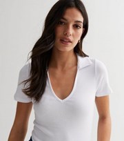 New Look White Ribbed Polo Top